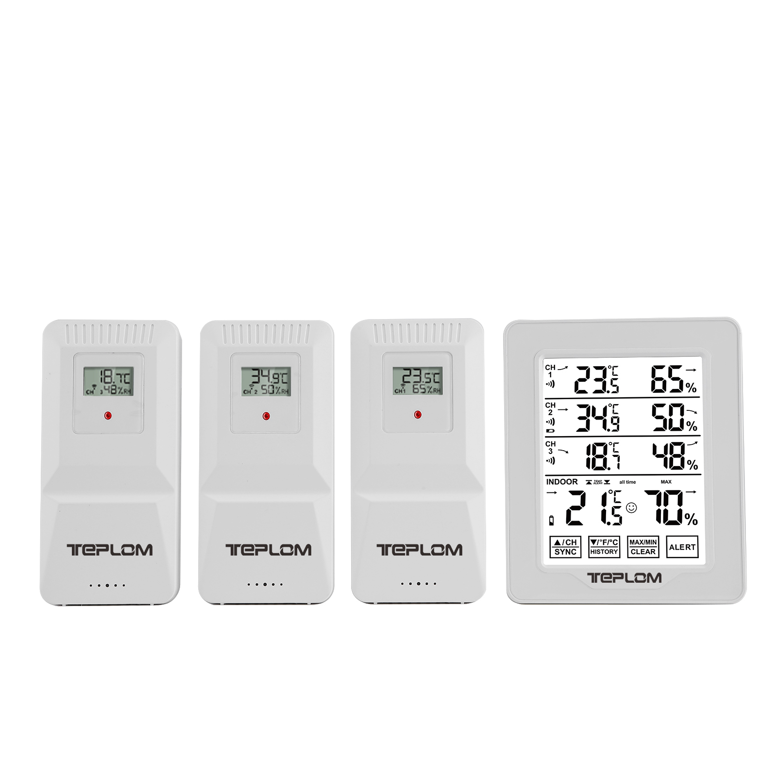 Thermometer Digital - เครื่องวัดอุณหภูมิและความชื้นแบบดิจิตอลไร้สาย 3-in-1 สำหรับใช้ในร่มและกลางแจ้ง หน้าจอขนาดใหญ่ พร้อมระบบแจ้งเตือนอุณหภูมิและบันทึกข้อมูล